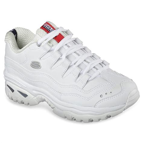 white leather skechers for women.